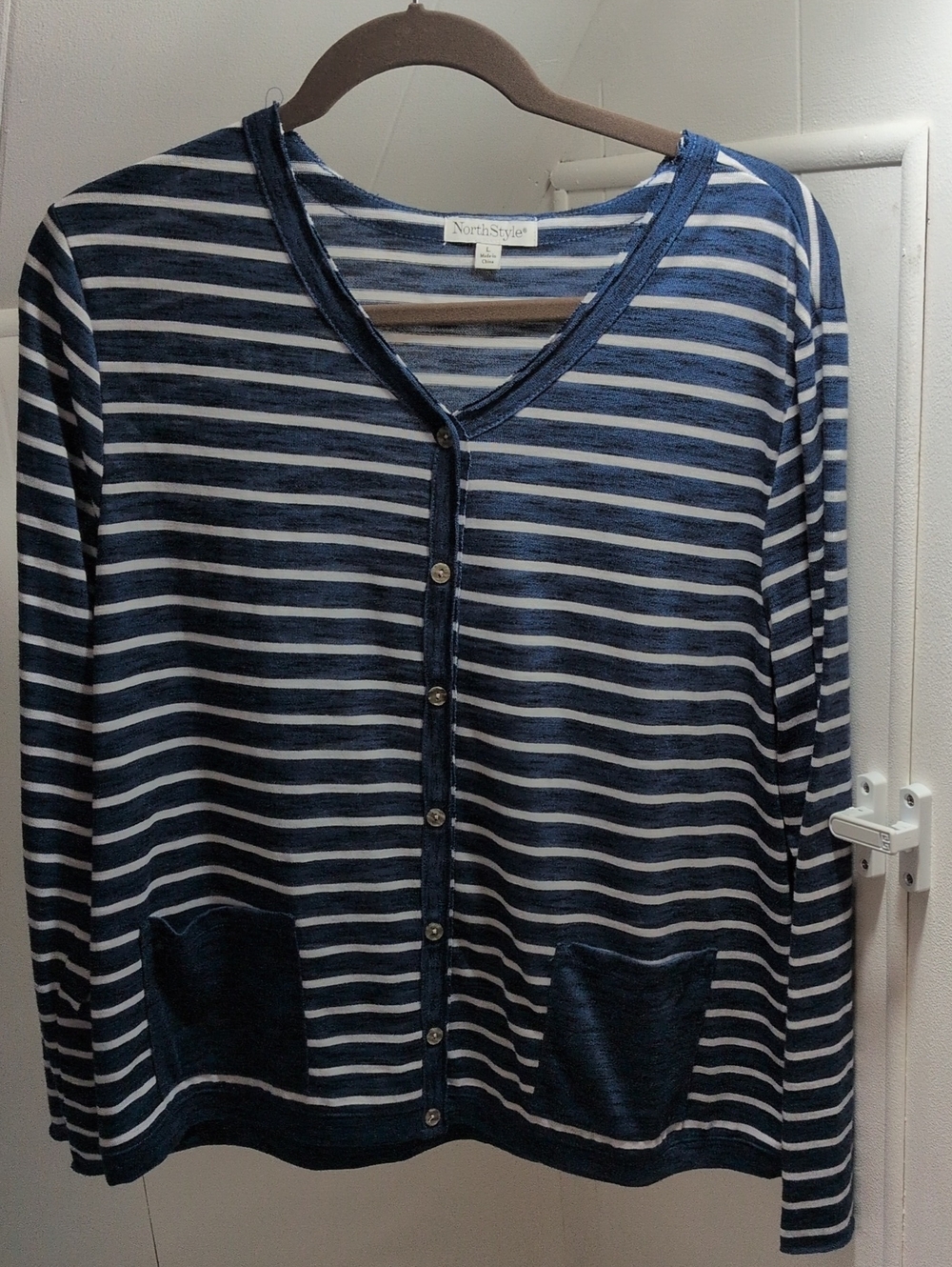 NorthStyle Navy and White Striped Button-Front Cardigan
